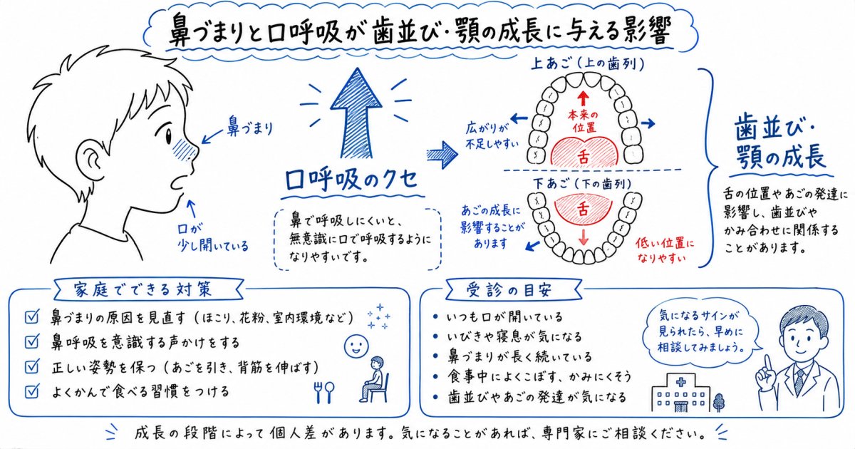 鼻炎で口呼吸の子どもは歯並びが変わる？家庭でできる対策と受診目安