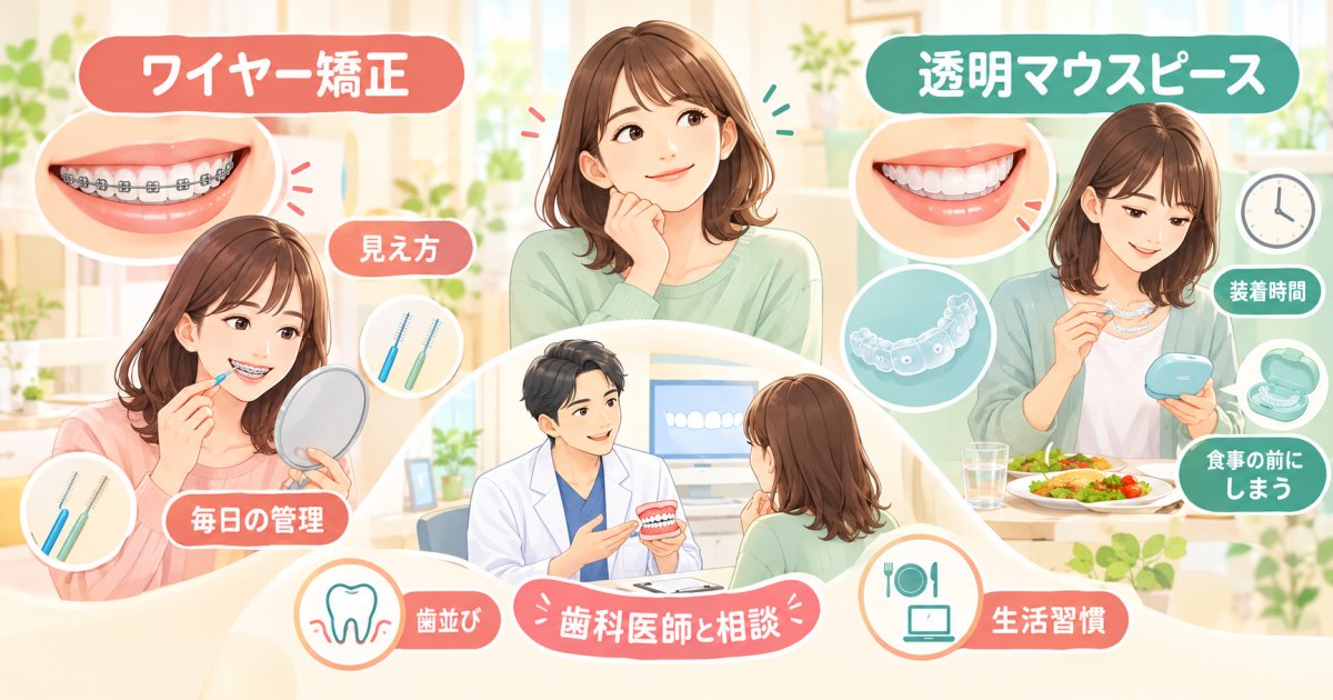 ワイヤー矯正と透明マウスピースはどっちを選ぶ？見え方や管理の違い